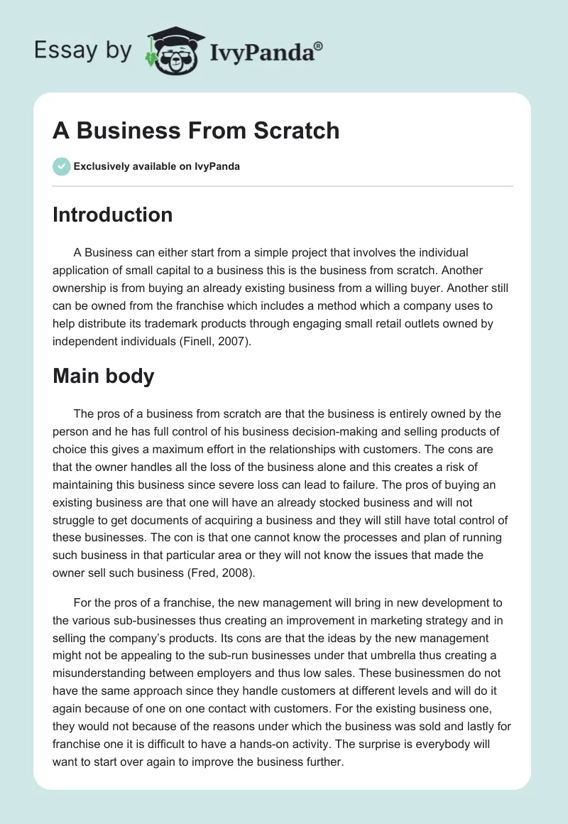 A Business From Scratch. Page 1