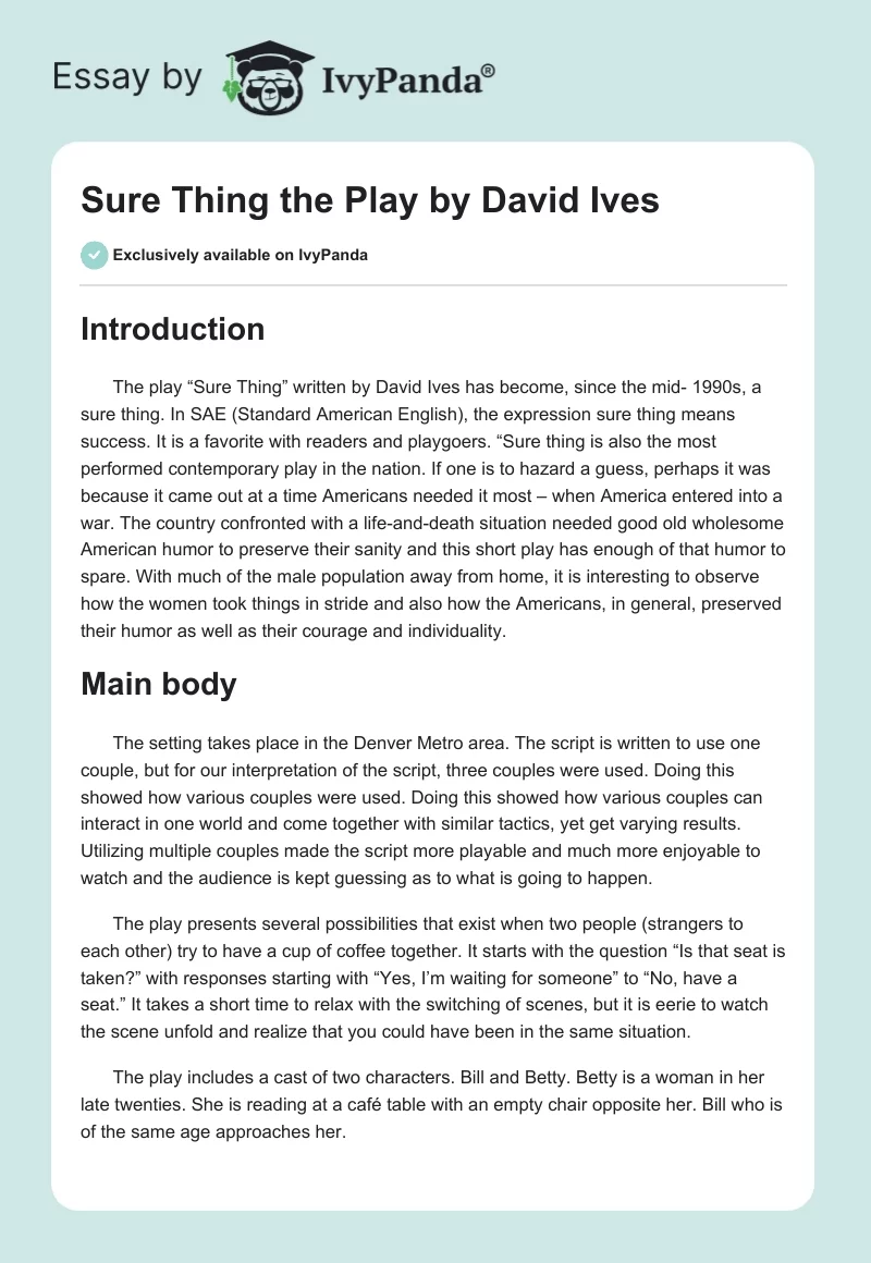 "Sure Thing" the Play by David Ives. Page 1