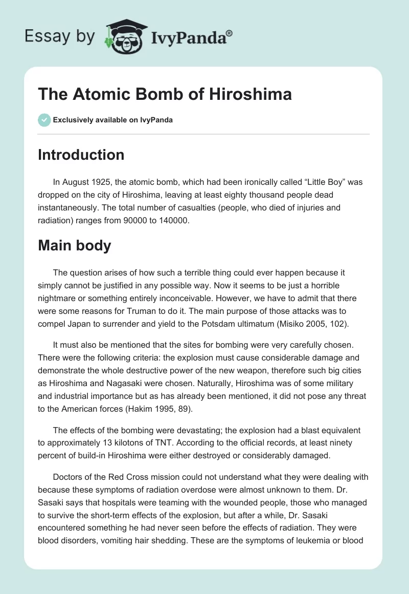 The Atomic Bomb of Hiroshima. Page 1