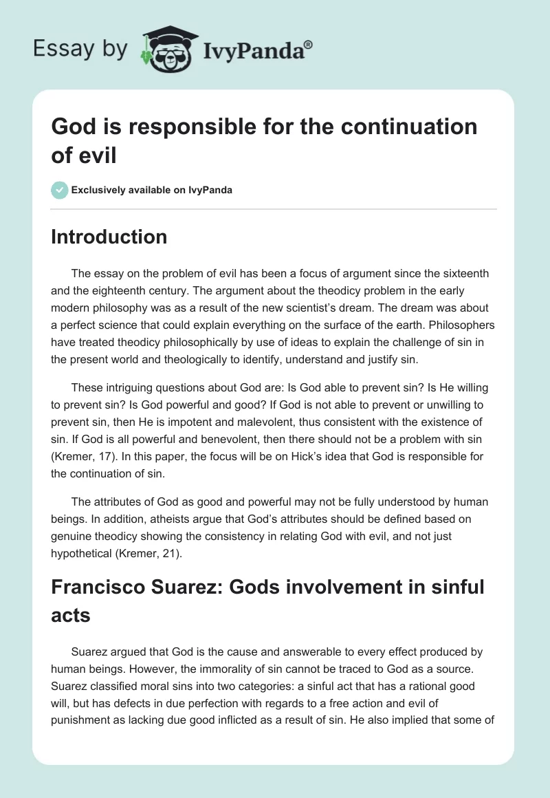 God is responsible for the continuation of evil. Page 1
