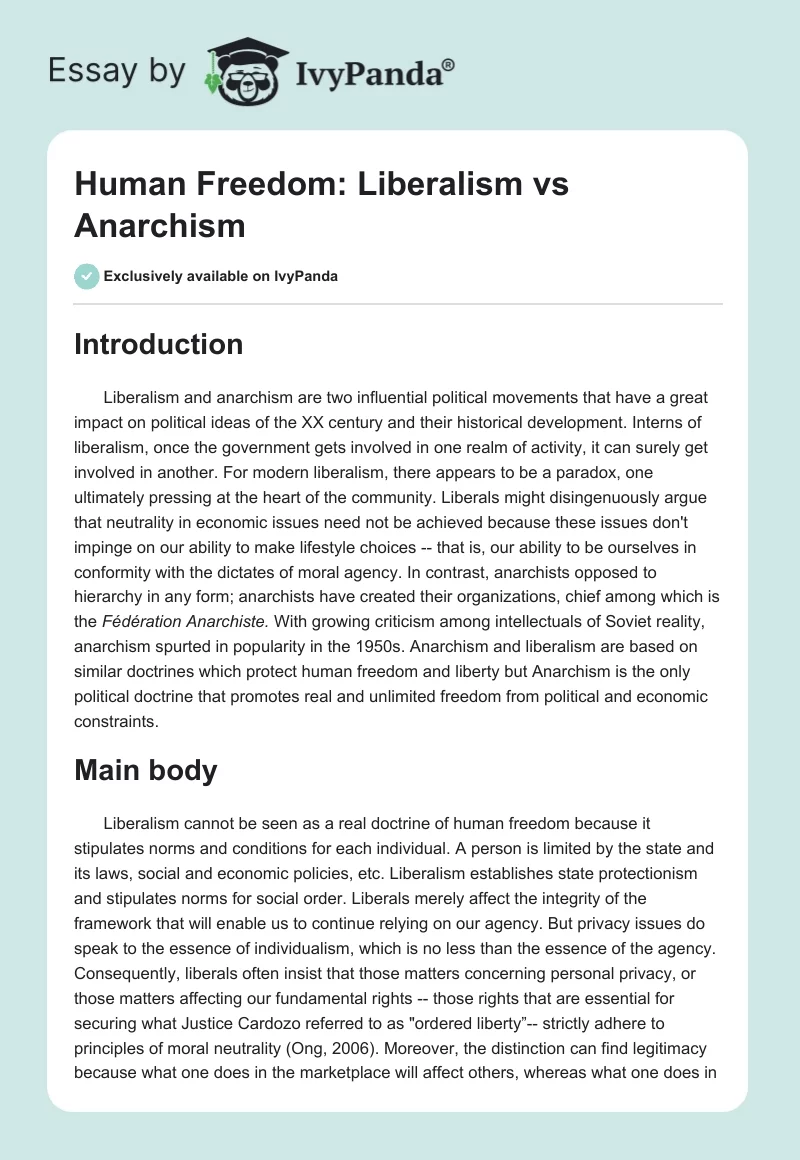 Human Freedom: Liberalism vs Anarchism. Page 1