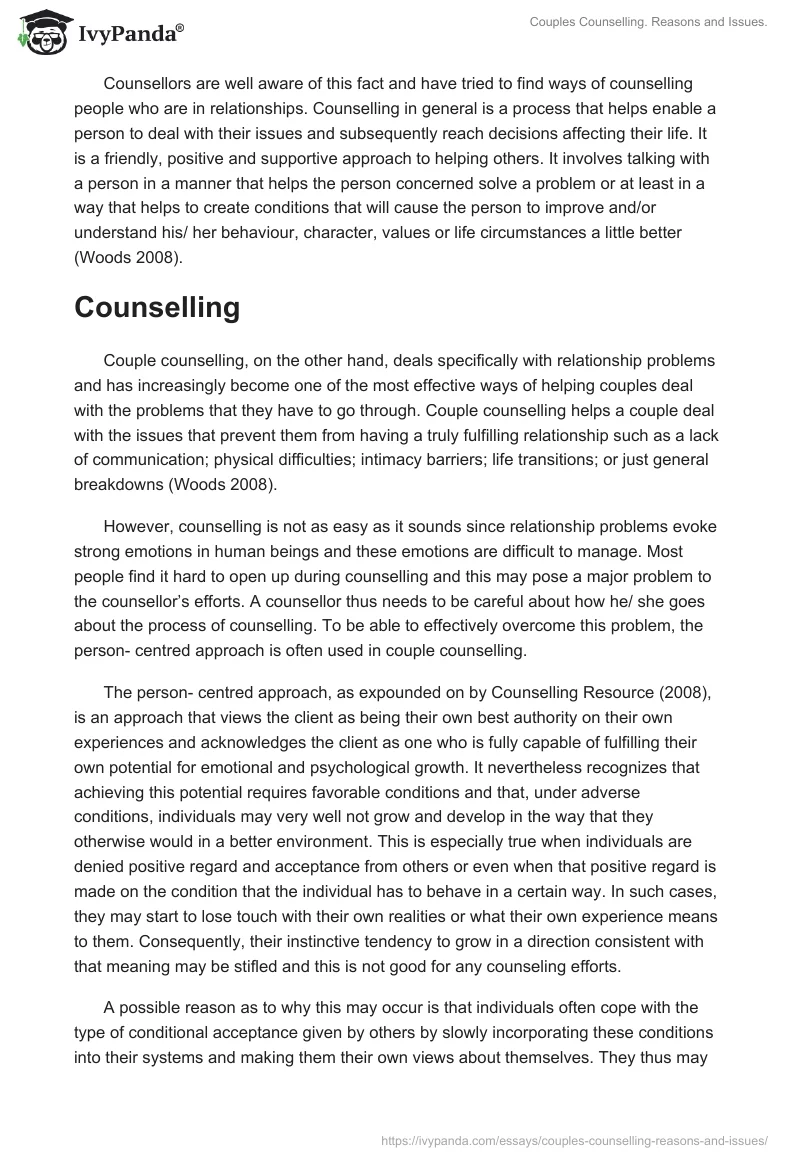 Couples Counselling. Reasons and Issues.. Page 2