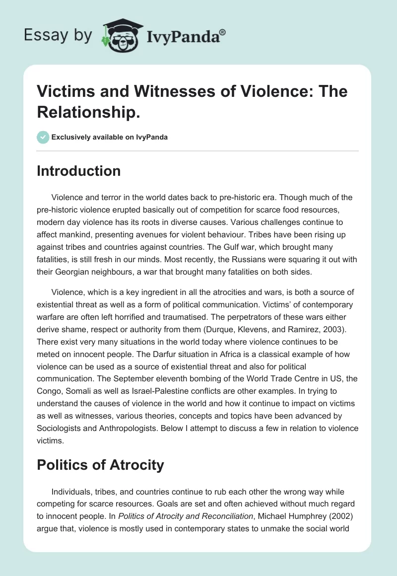 Victims and Witnesses of Violence: The Relationship.. Page 1