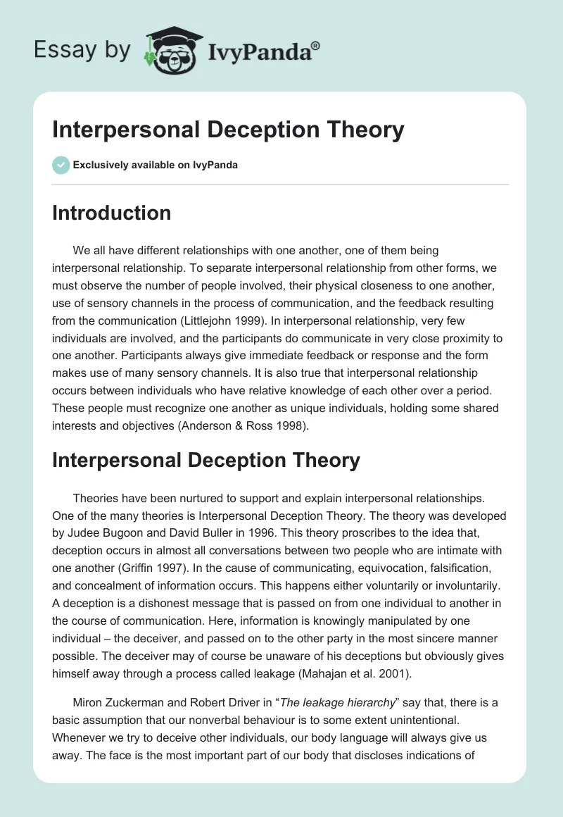 Interpersonal Deception Theory. Page 1