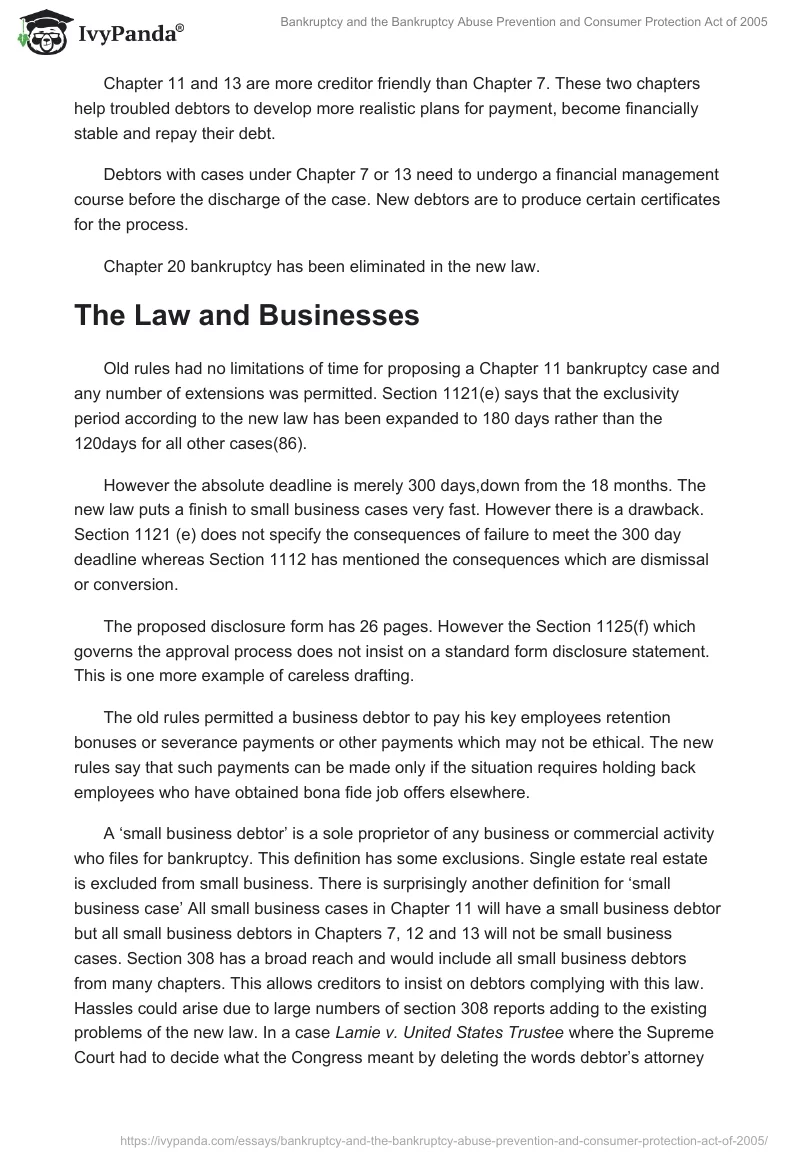 Bankruptcy and the Bankruptcy Abuse Prevention and Consumer Protection Act of 2005. Page 4