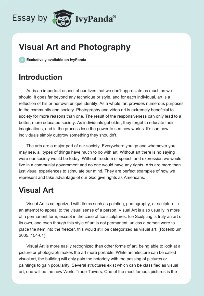 Visual Art and Photography. Page 1