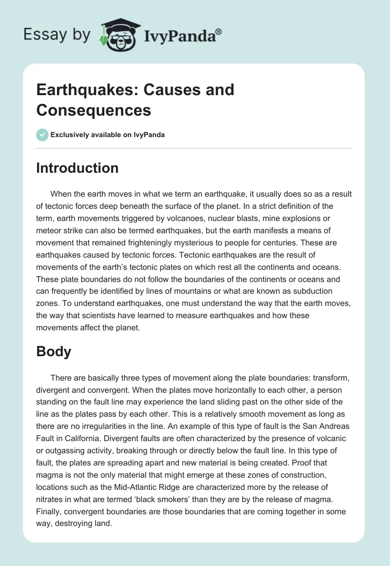 Earthquakes: Causes and Consequences. Page 1