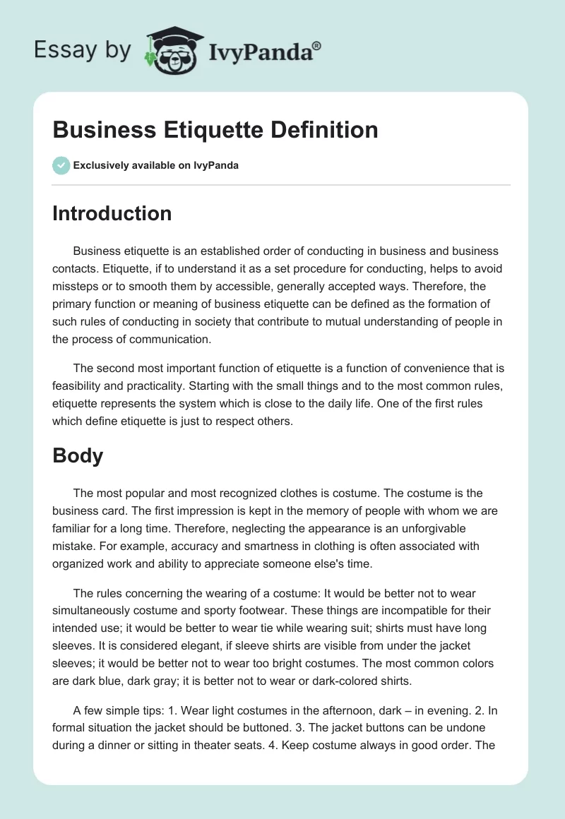 Business Etiquette Definition. Page 1