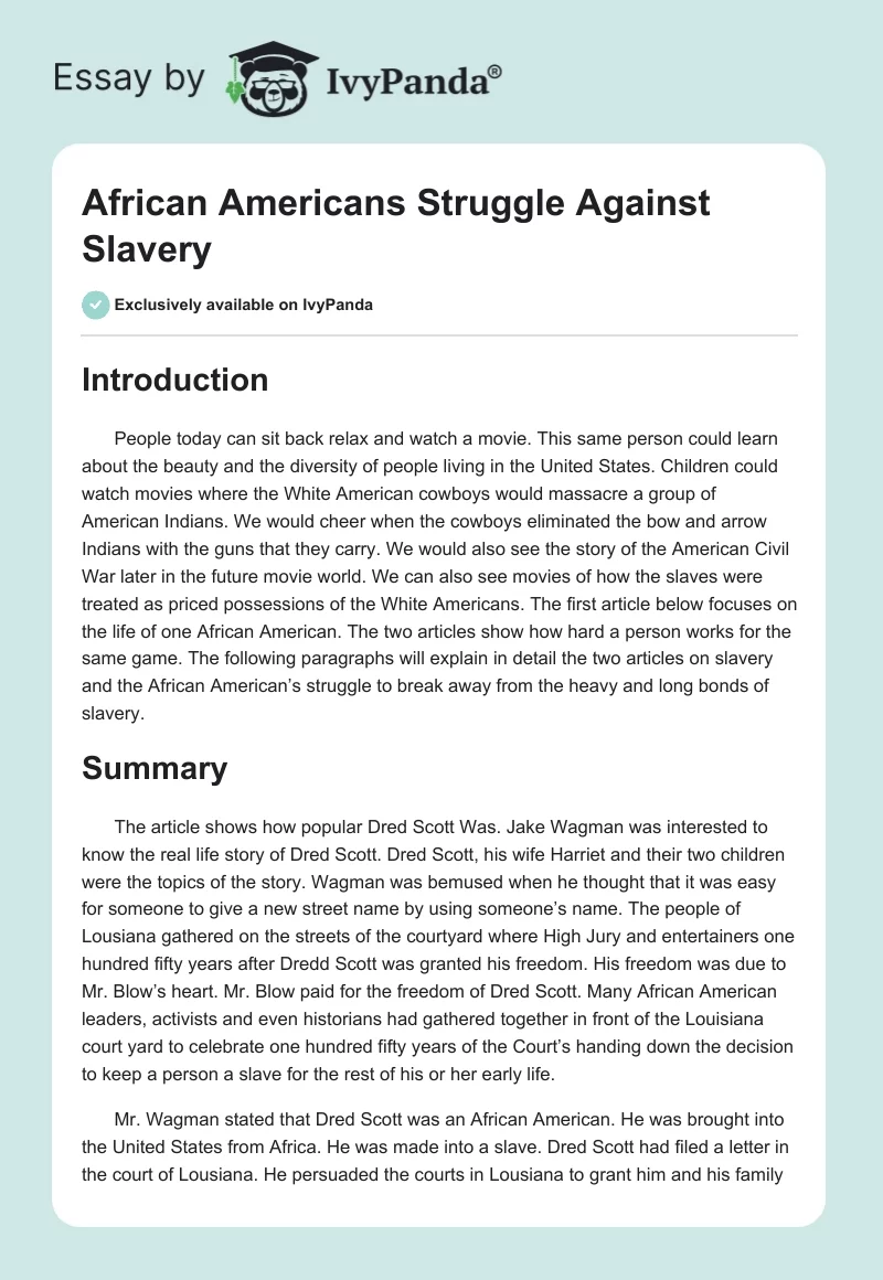 African Americans Struggle Against Slavery. Page 1