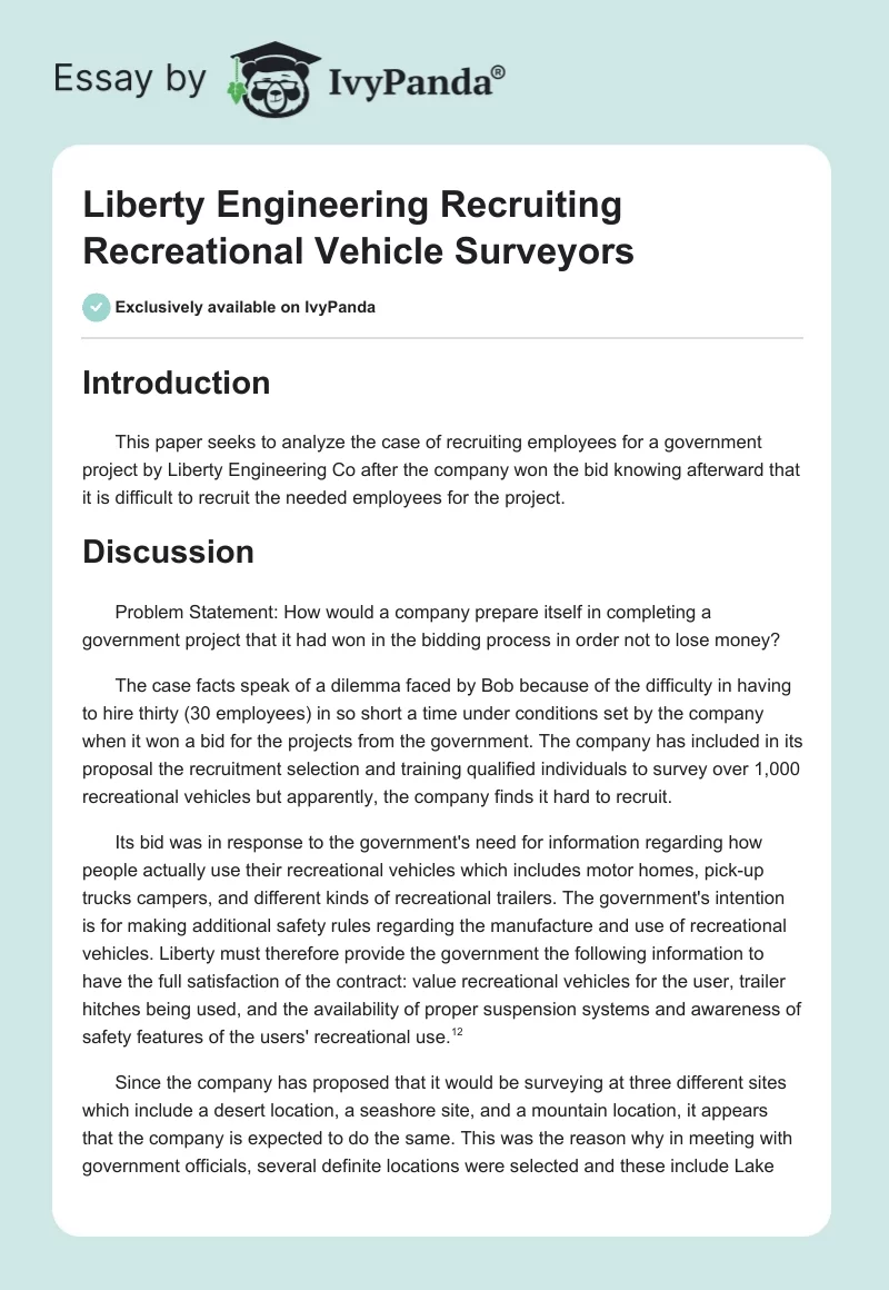 Liberty Engineering Recruiting Recreational Vehicle Surveyors. Page 1