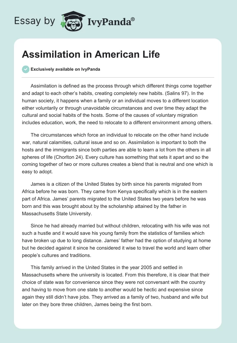 Assimilation in American Life. Page 1