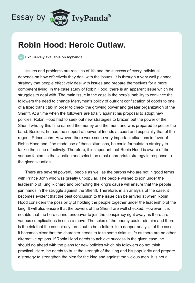 Robin Hood: Heroic Outlaw.. Page 1