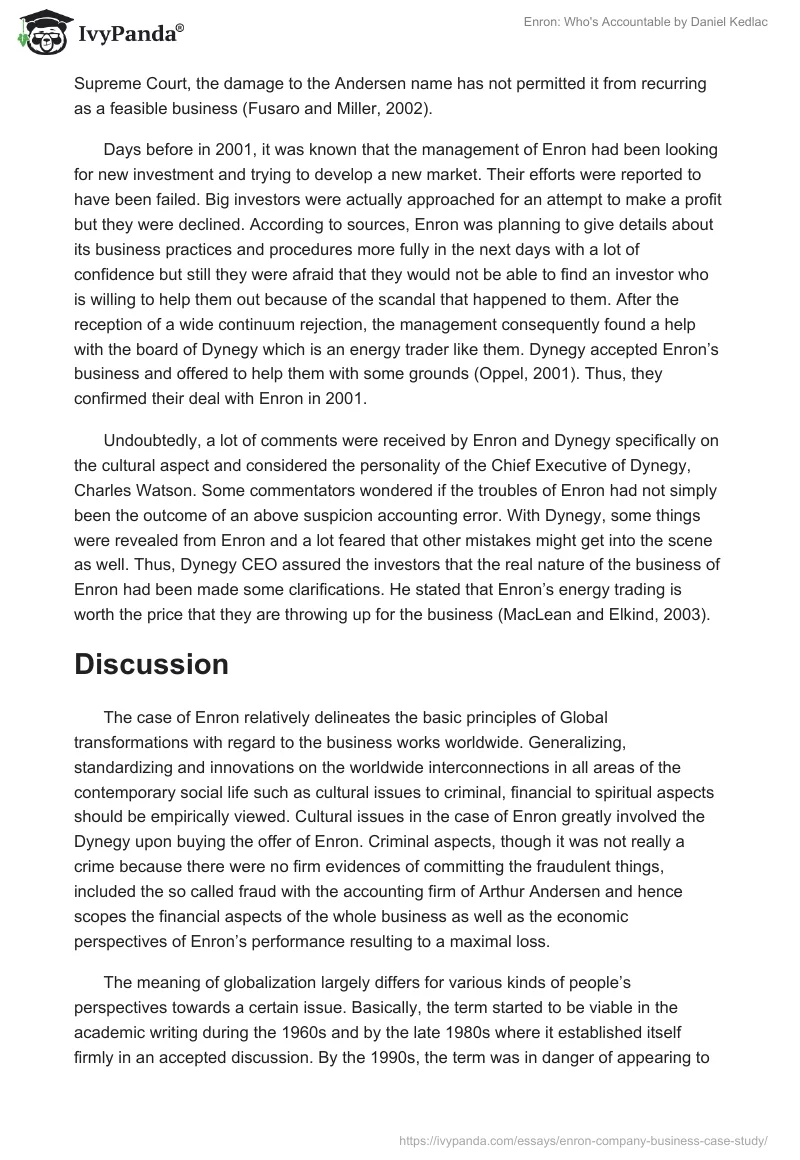 "Enron: Who's Accountable" by Daniel Kedlac. Page 2