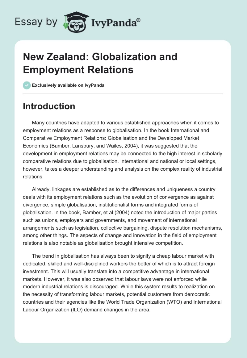 New Zealand: Globalization and Employment Relations. Page 1