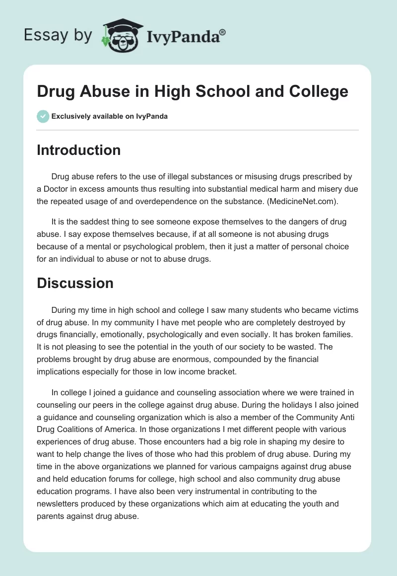 Drug Abuse in High School and College. Page 1