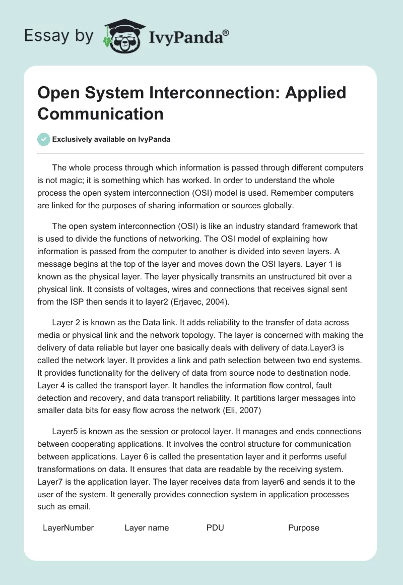 Open System Interconnection: Applied Communication. Page 1