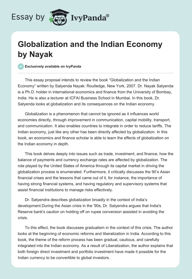 "Globalization and the Indian Economy" by Nayak. Page 1