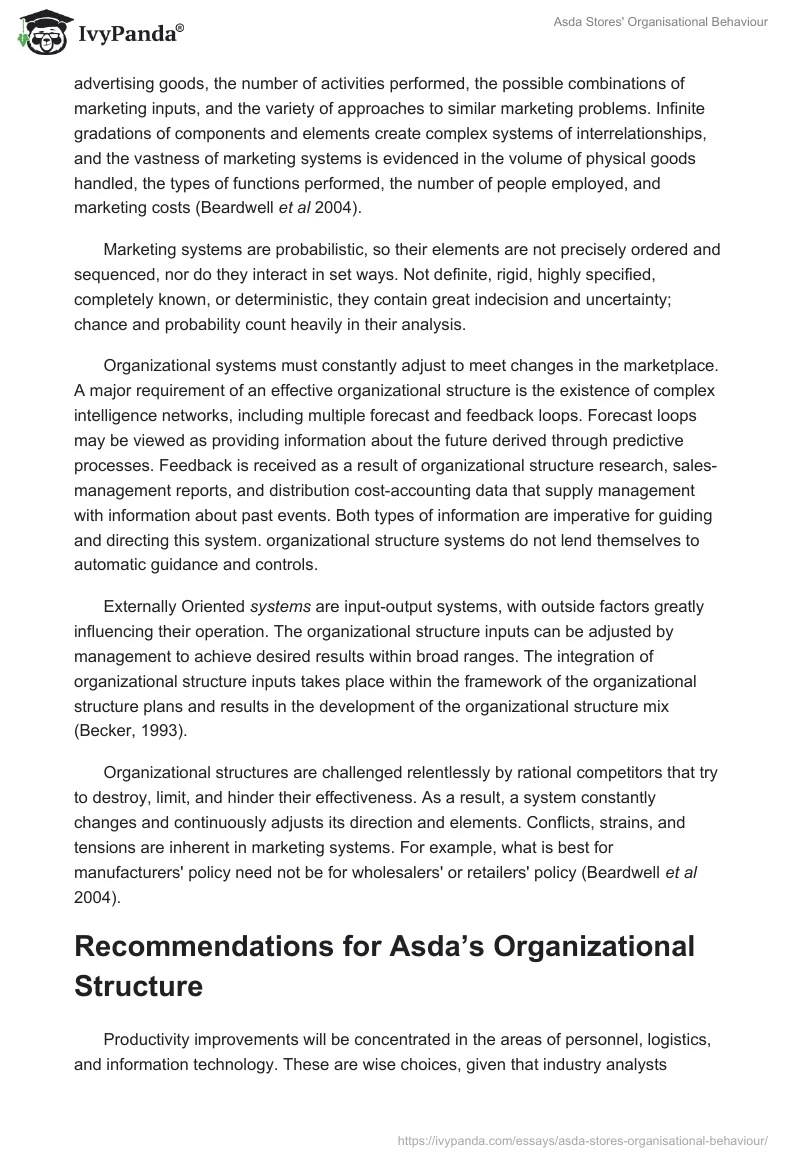 Asda Stores' Organisational Behaviour. Page 5