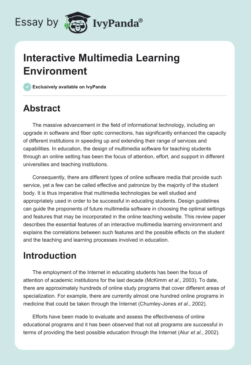 Interactive Multimedia Learning Environment. Page 1