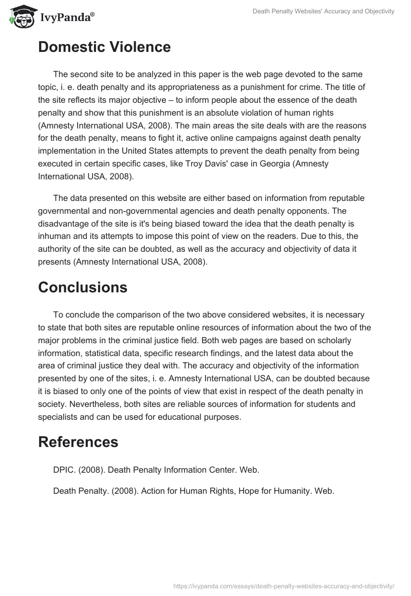 Death Penalty Websites' Accuracy and Objectivity. Page 2