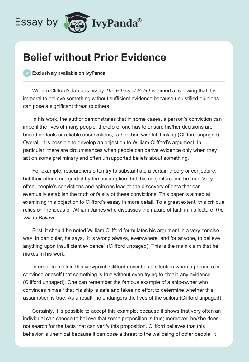 Belief Without Prior Evidence. Page 1