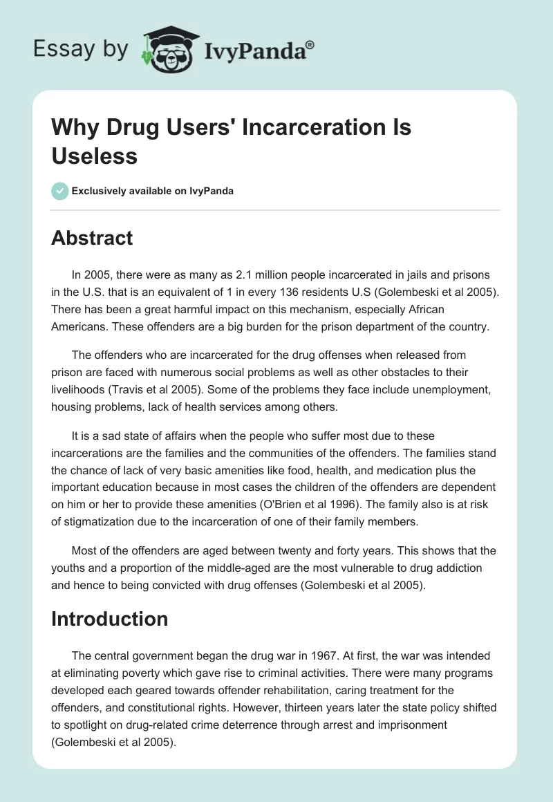 Why Drug Users' Incarceration Is Useless. Page 1