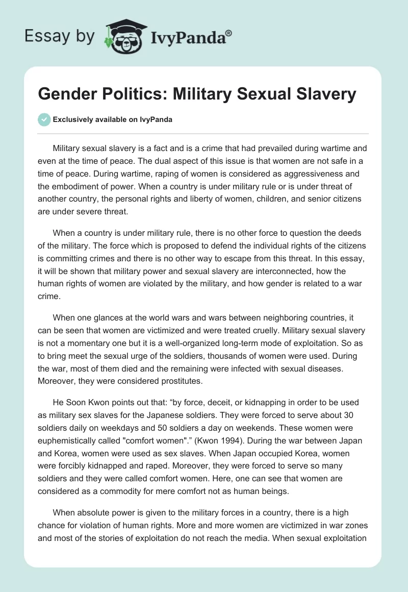 Gender Politics: Military Sexual Slavery. Page 1