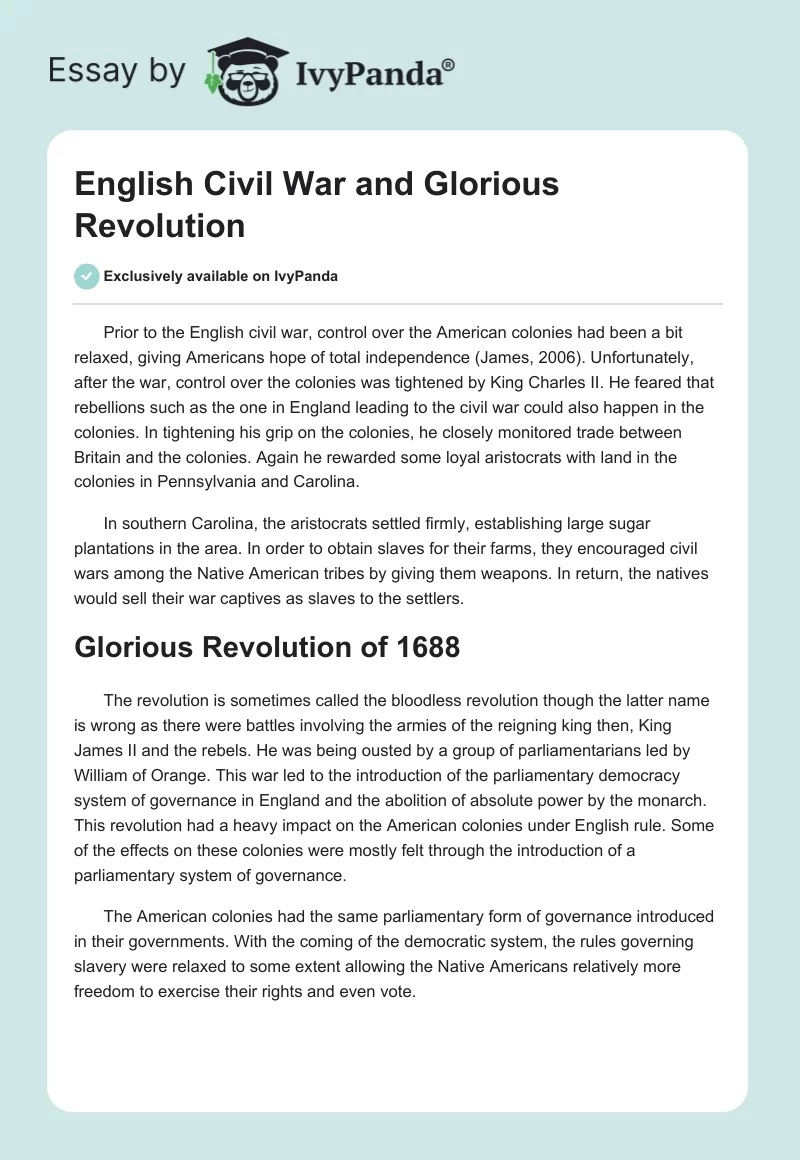 English Civil War and Glorious Revolution. Page 1