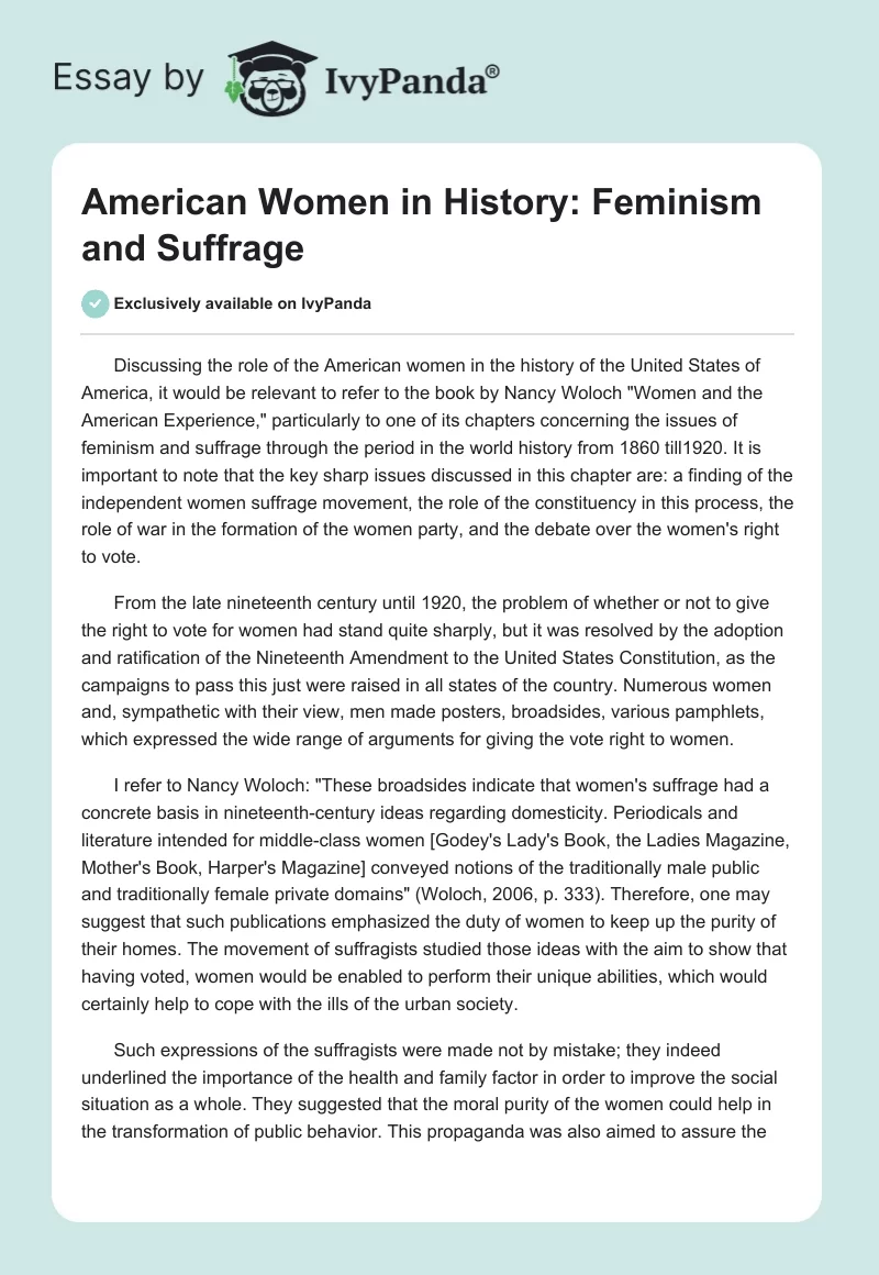 American Women in History: Feminism and Suffrage. Page 1