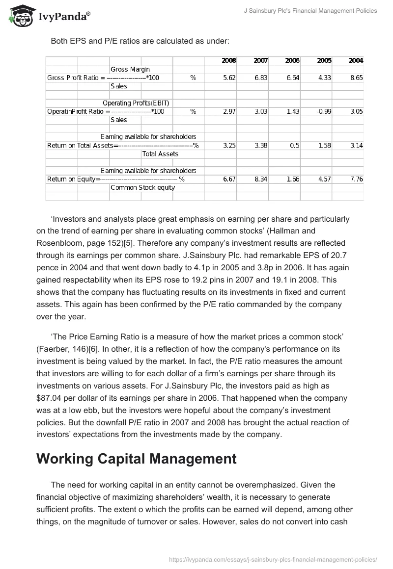 J Sainsbury Plc's Financial Management Policies. Page 3