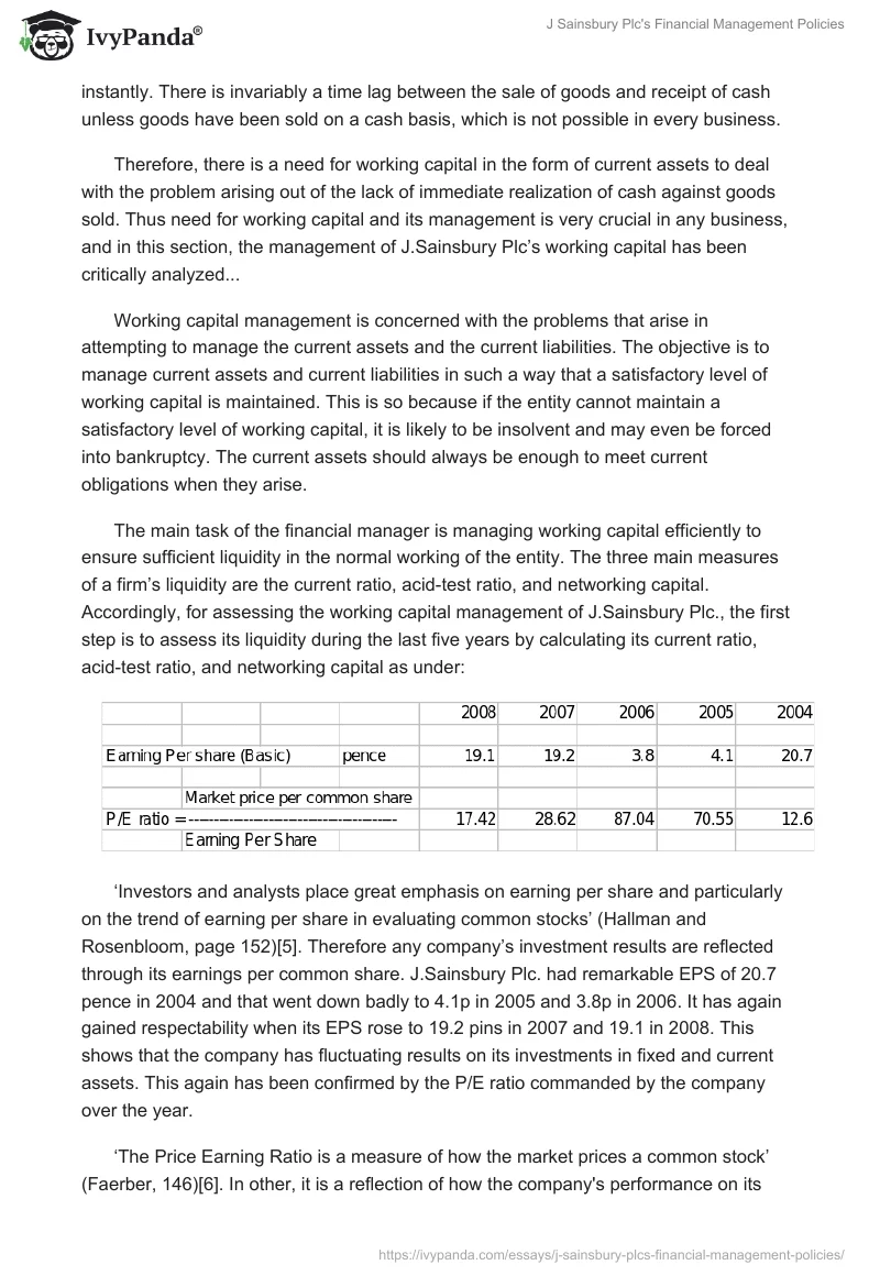 J Sainsbury Plc's Financial Management Policies. Page 4