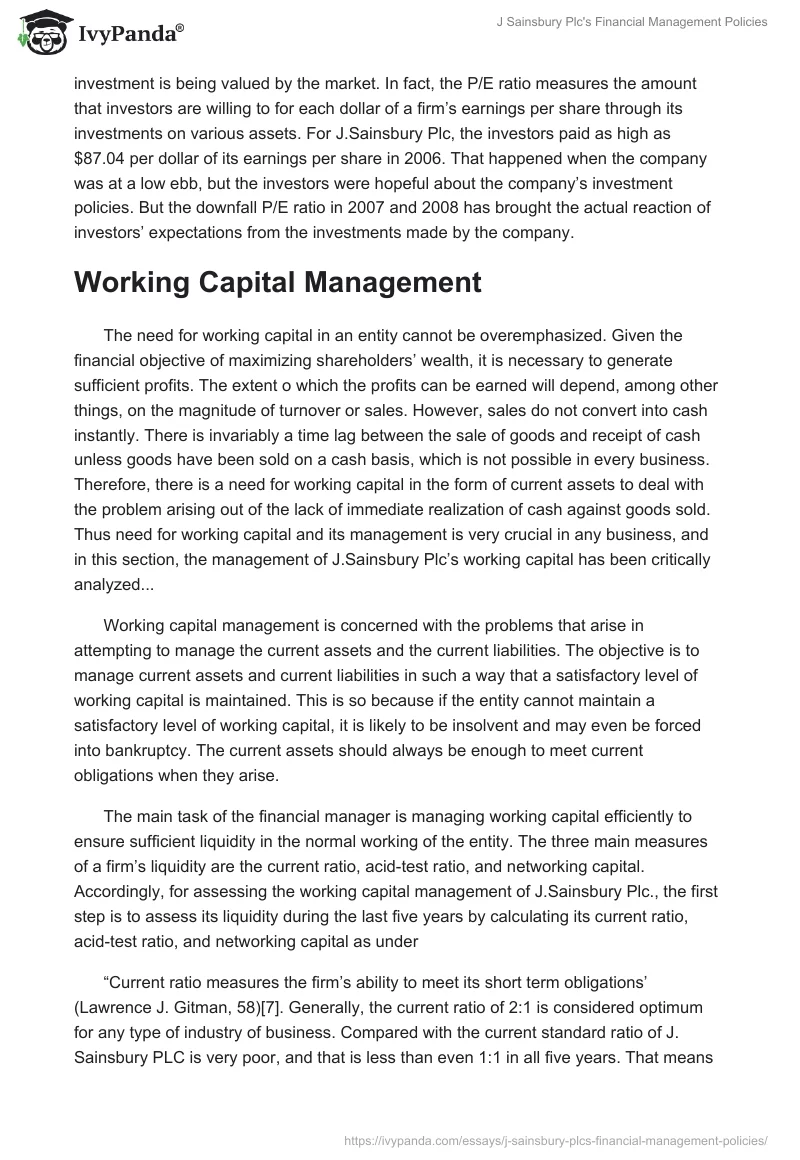 J Sainsbury Plc's Financial Management Policies. Page 5