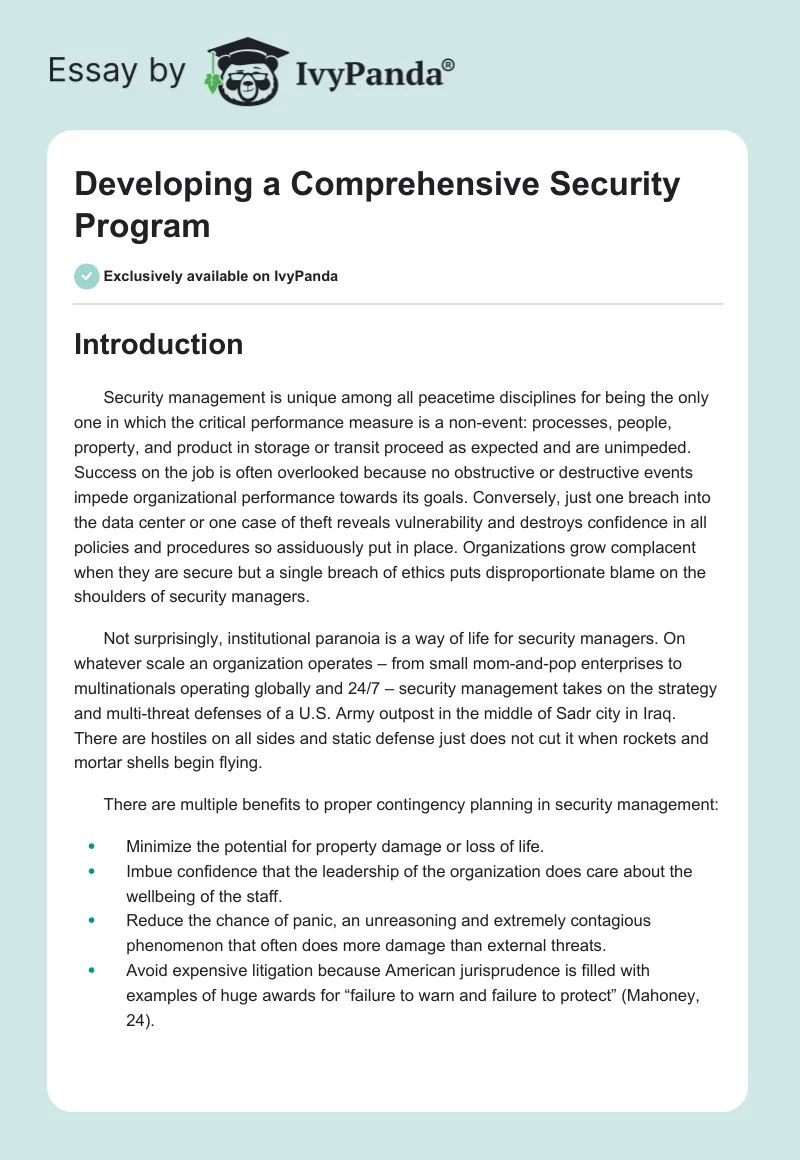 Developing a Comprehensive Security Program. Page 1