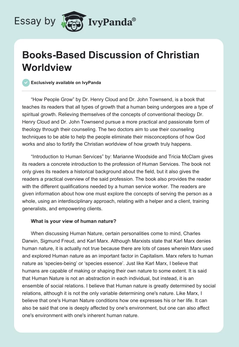 Books-Based Discussion of Christian Worldview. Page 1
