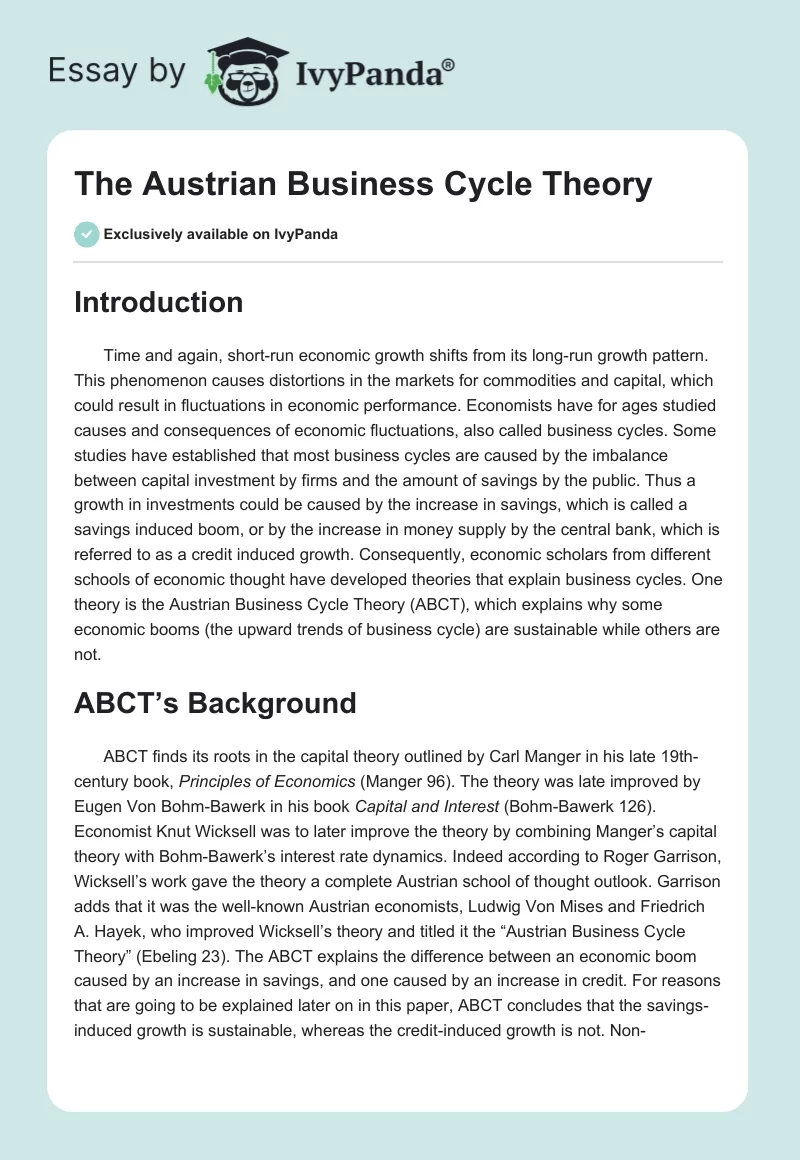 The Austrian Business Cycle Theory. Page 1