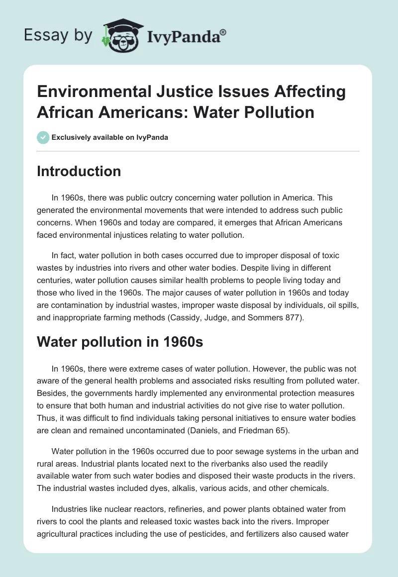 Environmental Justice Issues Affecting African Americans: Water Pollution. Page 1