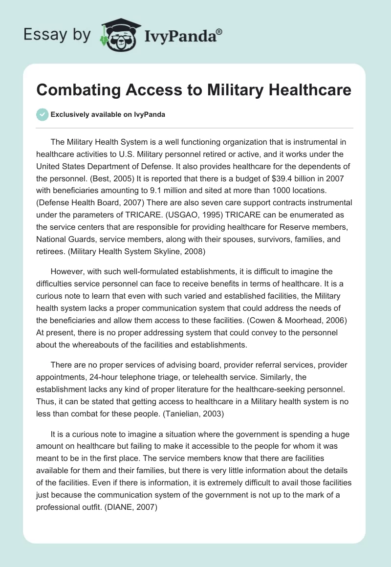 Combating Access to Military Healthcare. Page 1