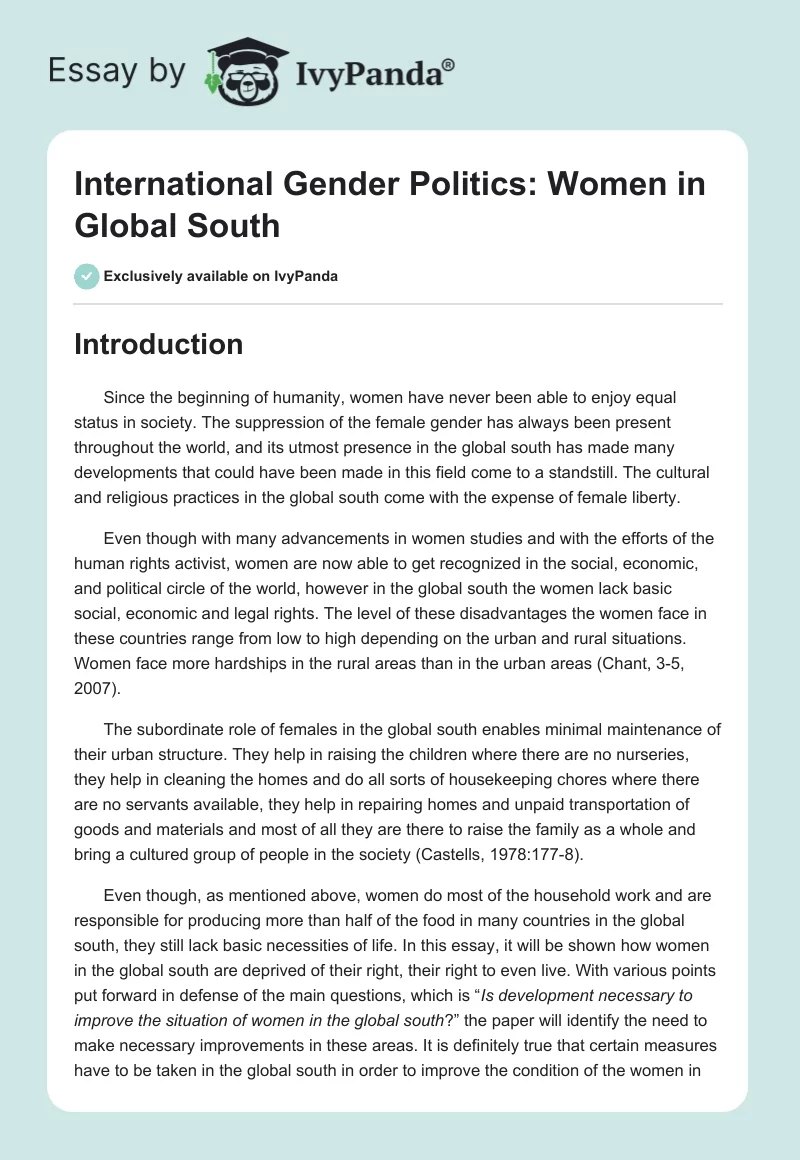 International Gender Politics: Women in Global South. Page 1