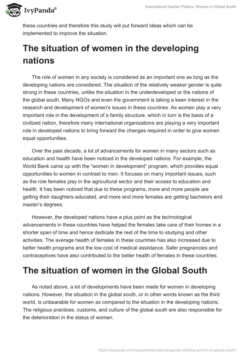 International Gender Politics: Women in Global South. Page 2