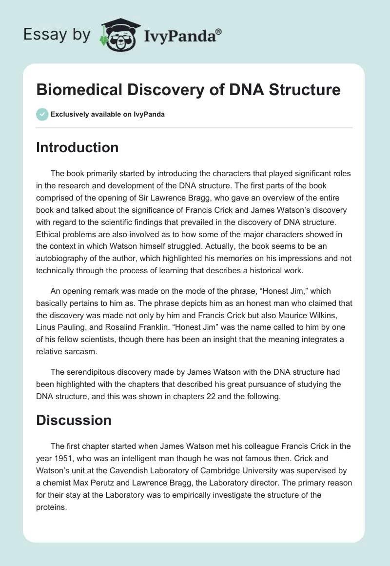 Biomedical Discovery of DNA Structure. Page 1