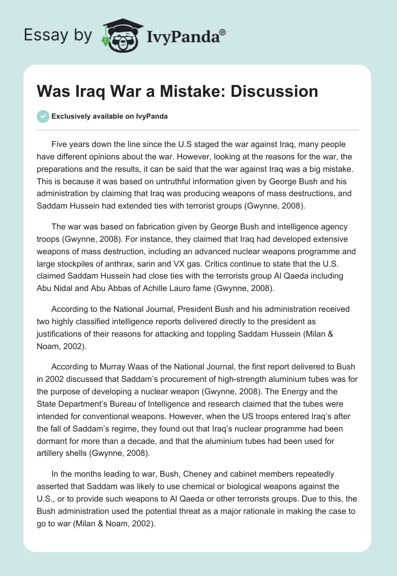 Was Iraq War a Mistake: Discussion. Page 1