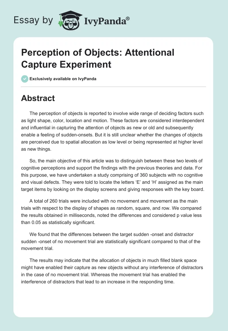 Perception of Objects: Attentional Capture Experiment. Page 1