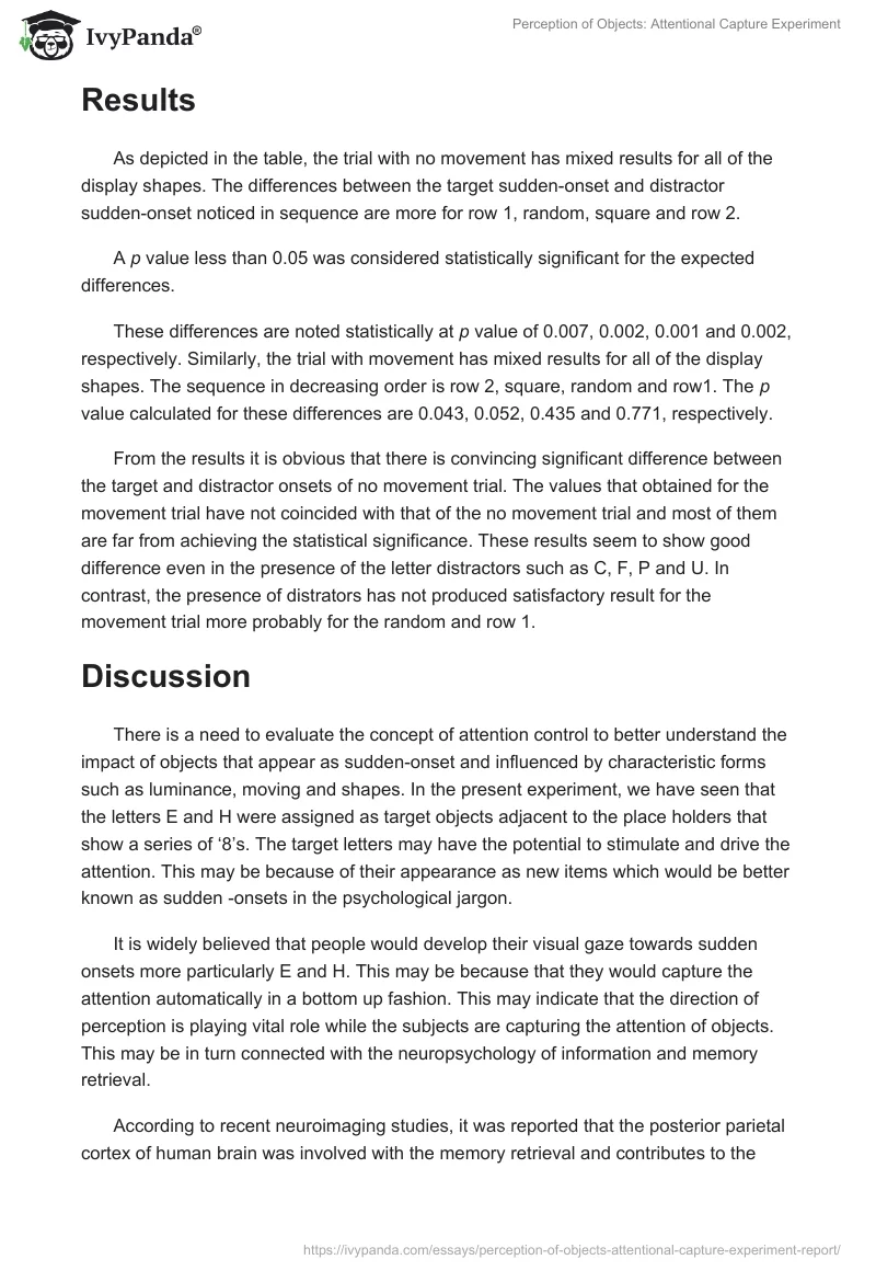 Perception of Objects: Attentional Capture Experiment. Page 4