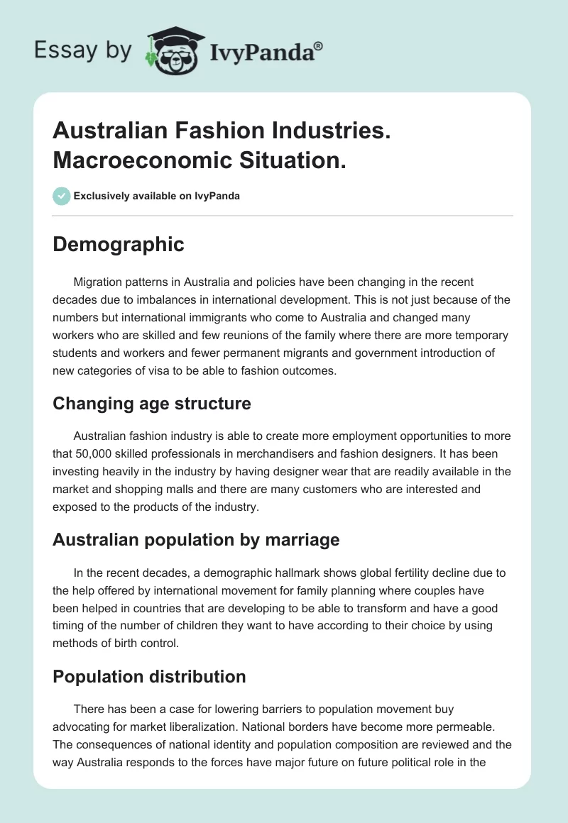 Australian Fashion Industries. Macroeconomic Situation.. Page 1