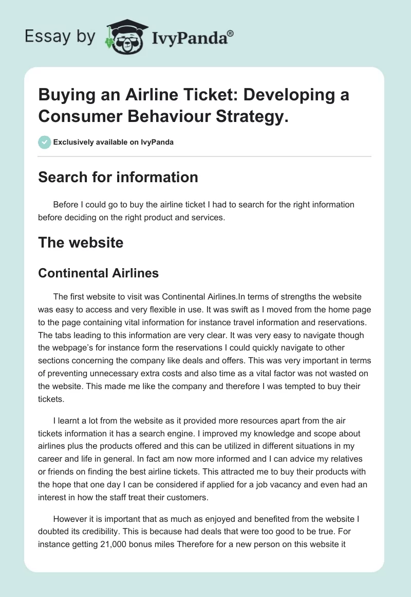 Buying an Airline Ticket: Developing a Consumer Behaviour Strategy.. Page 1