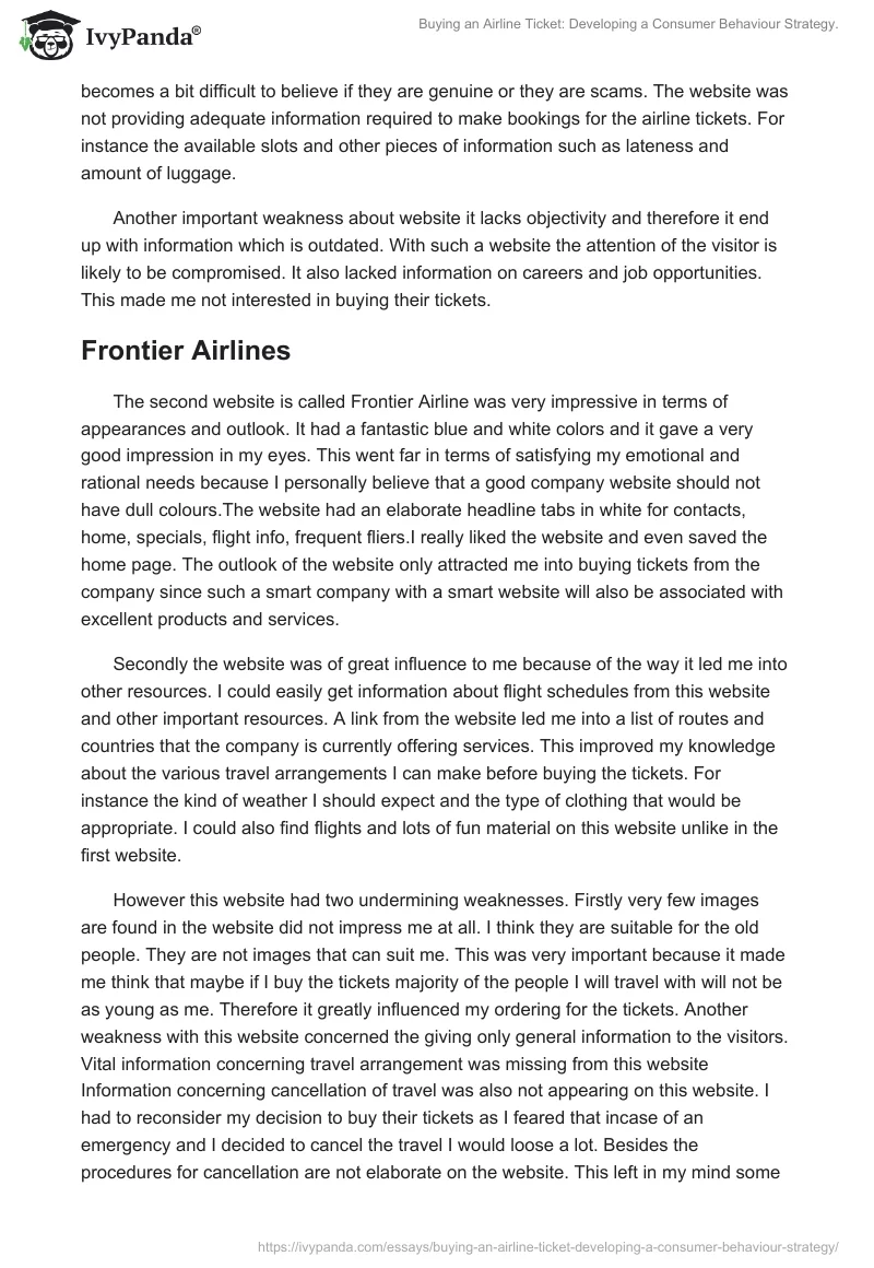 Buying an Airline Ticket: Developing a Consumer Behaviour Strategy.. Page 2
