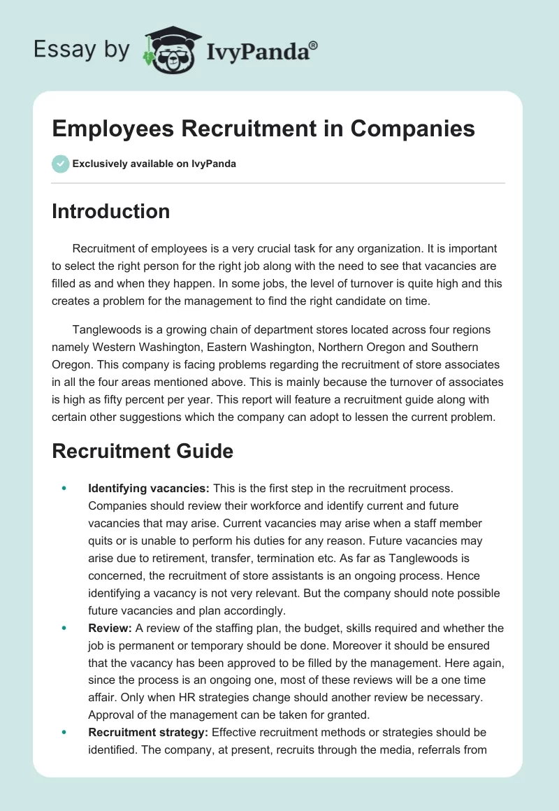 Employees Recruitment in Companies. Page 1