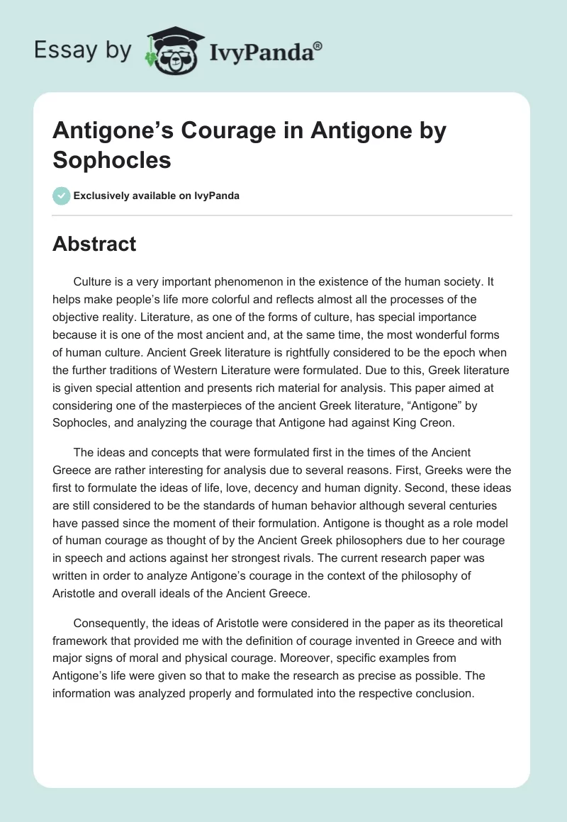 Antigone’s Courage in "Antigone" by Sophocles. Page 1