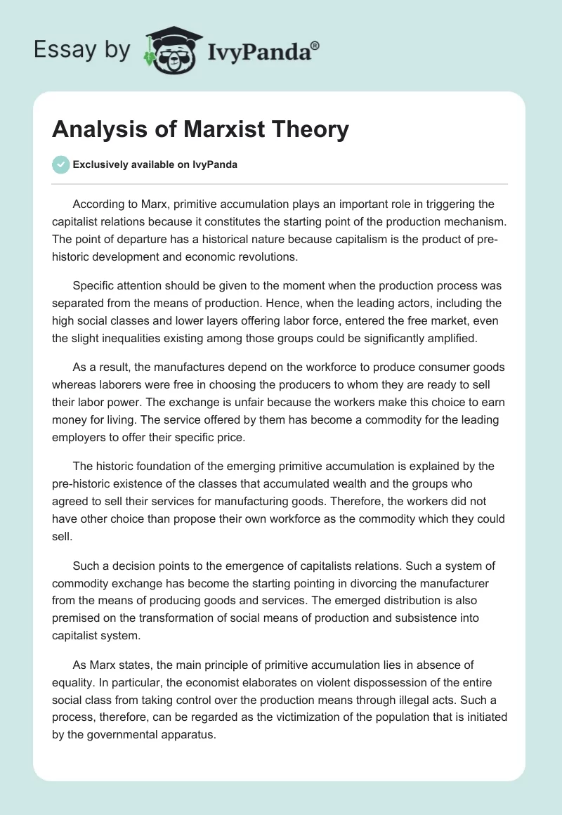 Analysis of Marxist Theory. Page 1