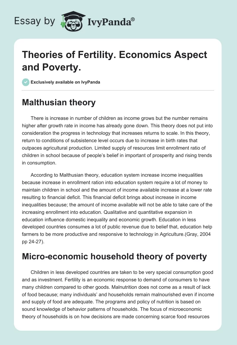 Theories of Fertility. Economics Aspect and Poverty.. Page 1